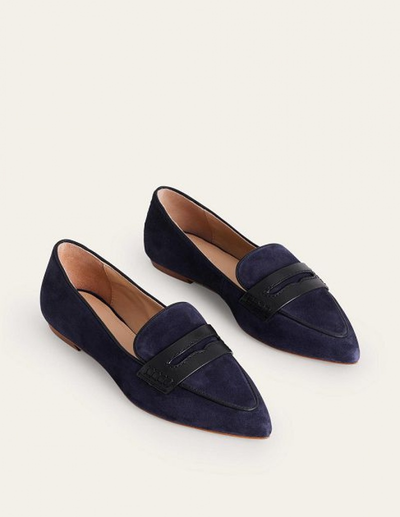 Navy Women's Boden Pointed Loafers | 09345FNKO