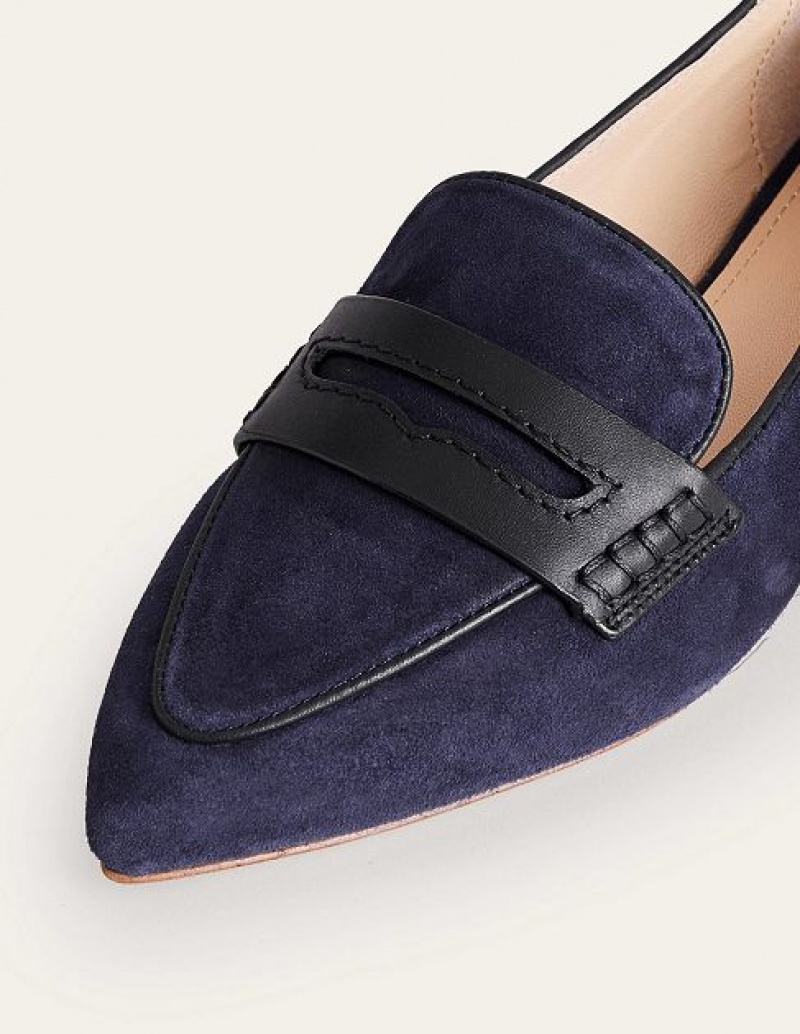 Navy Women's Boden Pointed Loafers | 09345FNKO