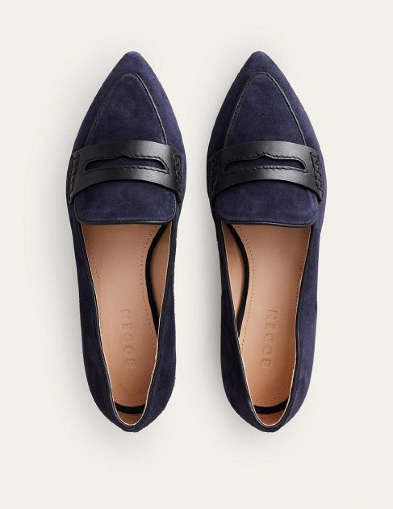 Navy Women's Boden Pointed Loafers | 09345FNKO