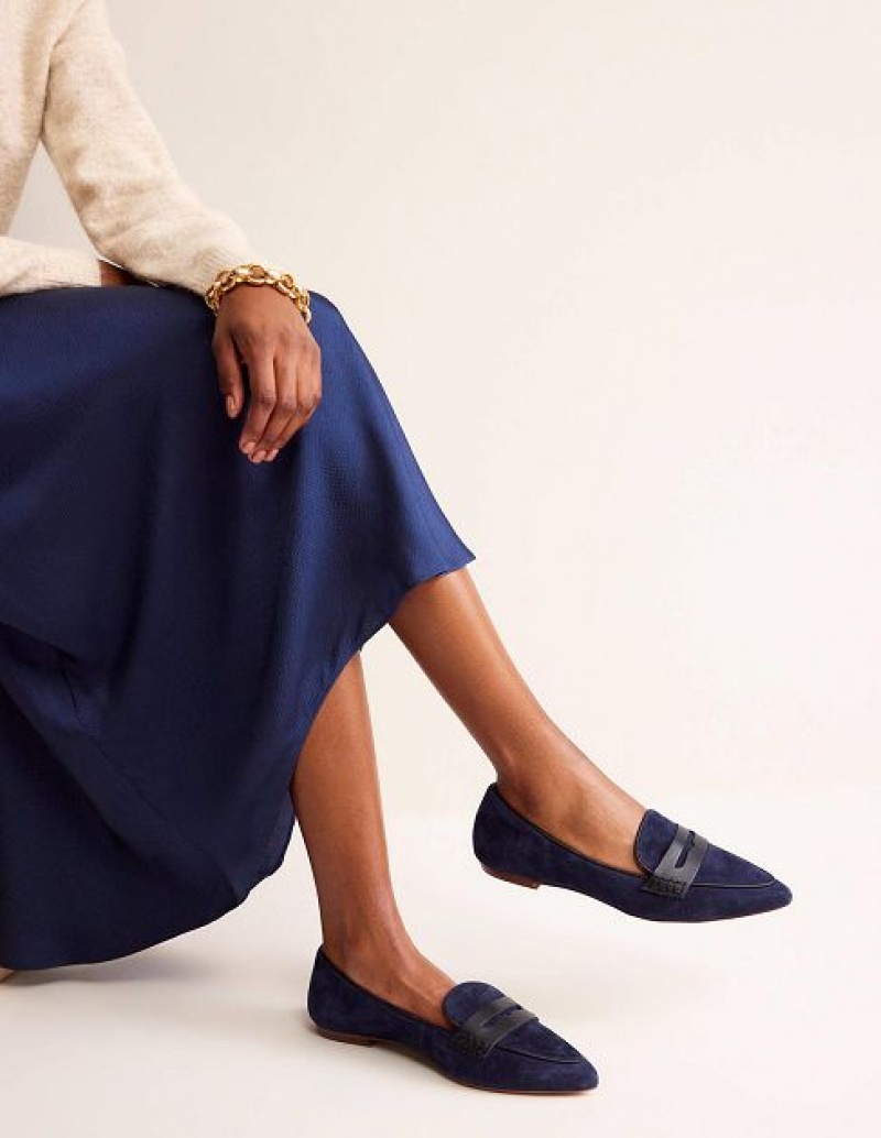 Navy Women's Boden Pointed Loafers | 09345FNKO