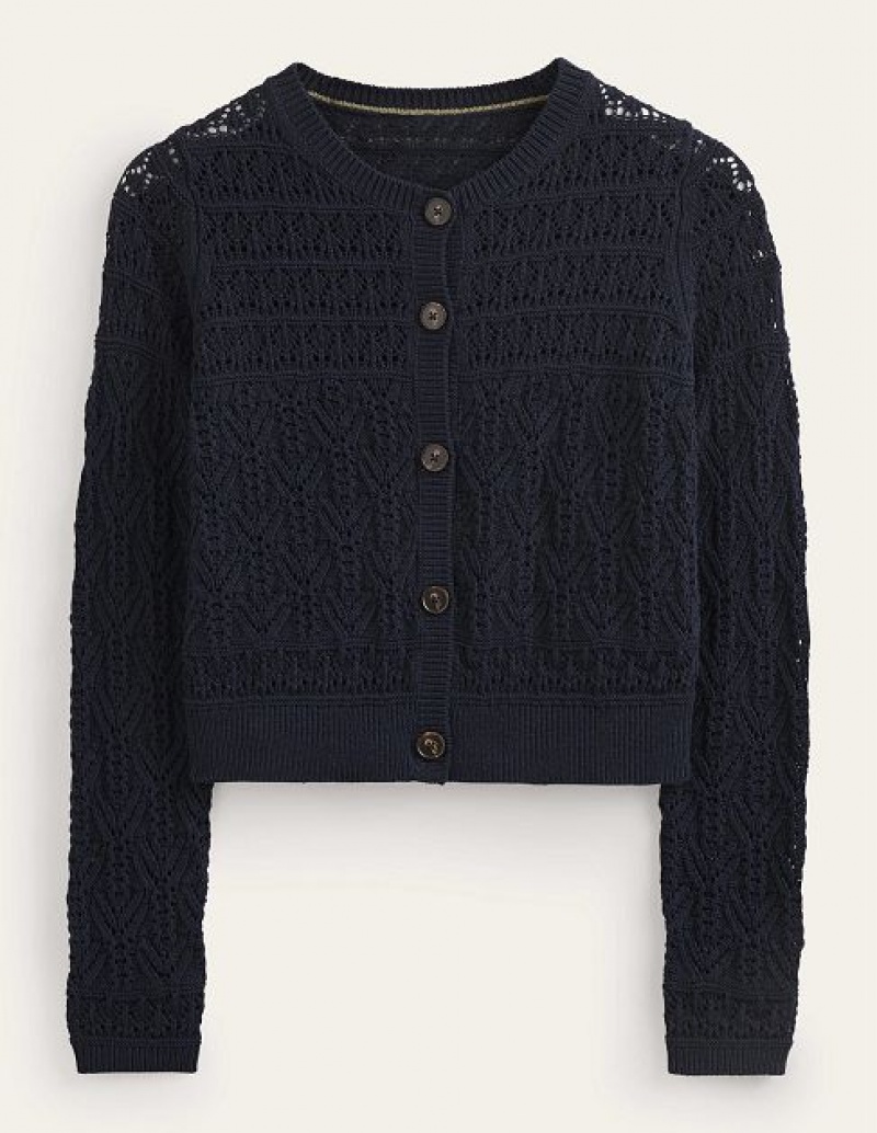 Navy Women's Boden Pointelle Cotton Cardigan | 75642MWVY