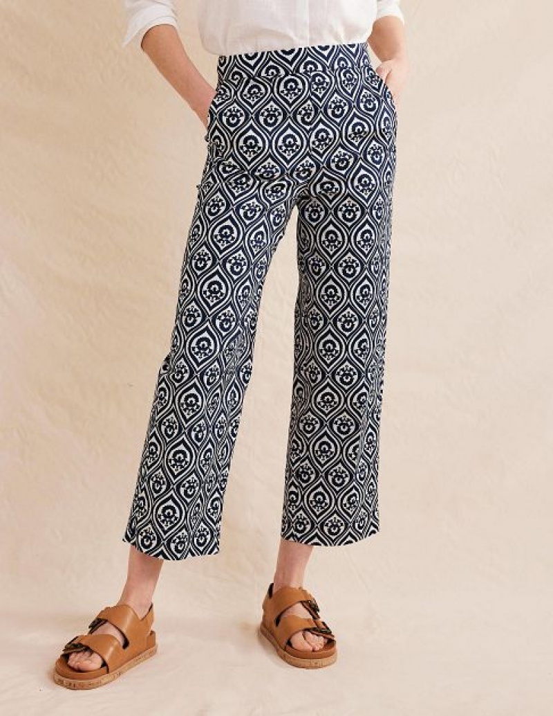 Navy Women's Boden Printed Crop Pants | 90685JCFT