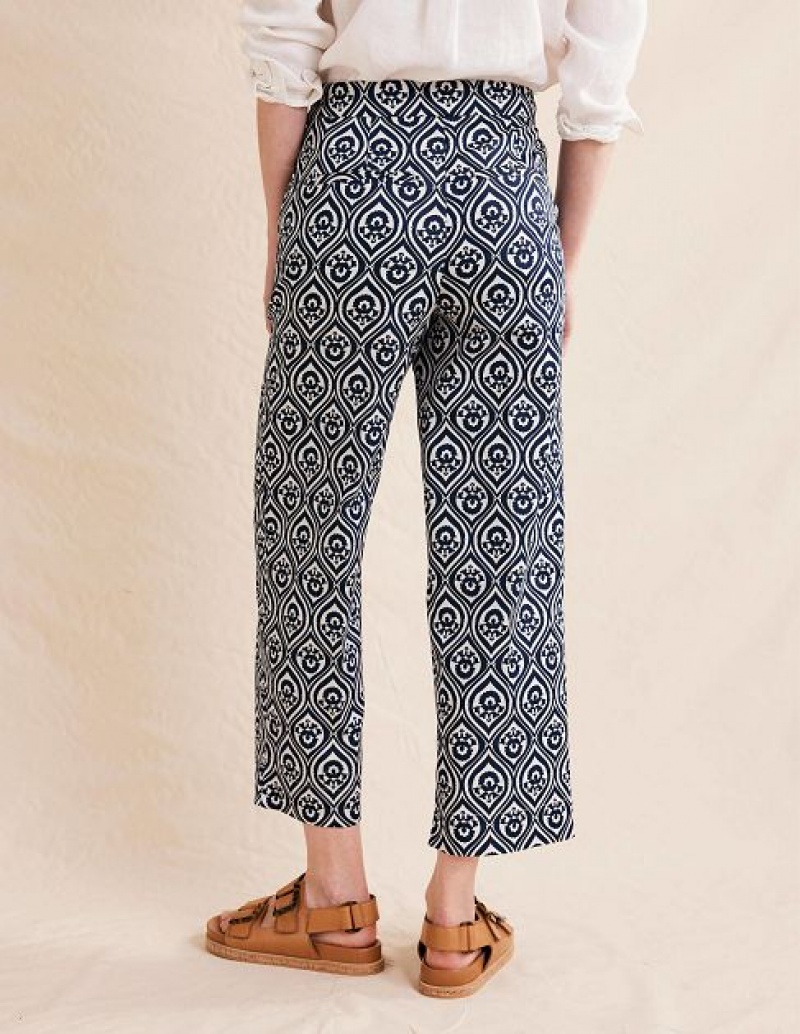 Navy Women's Boden Printed Crop Pants | 90685JCFT