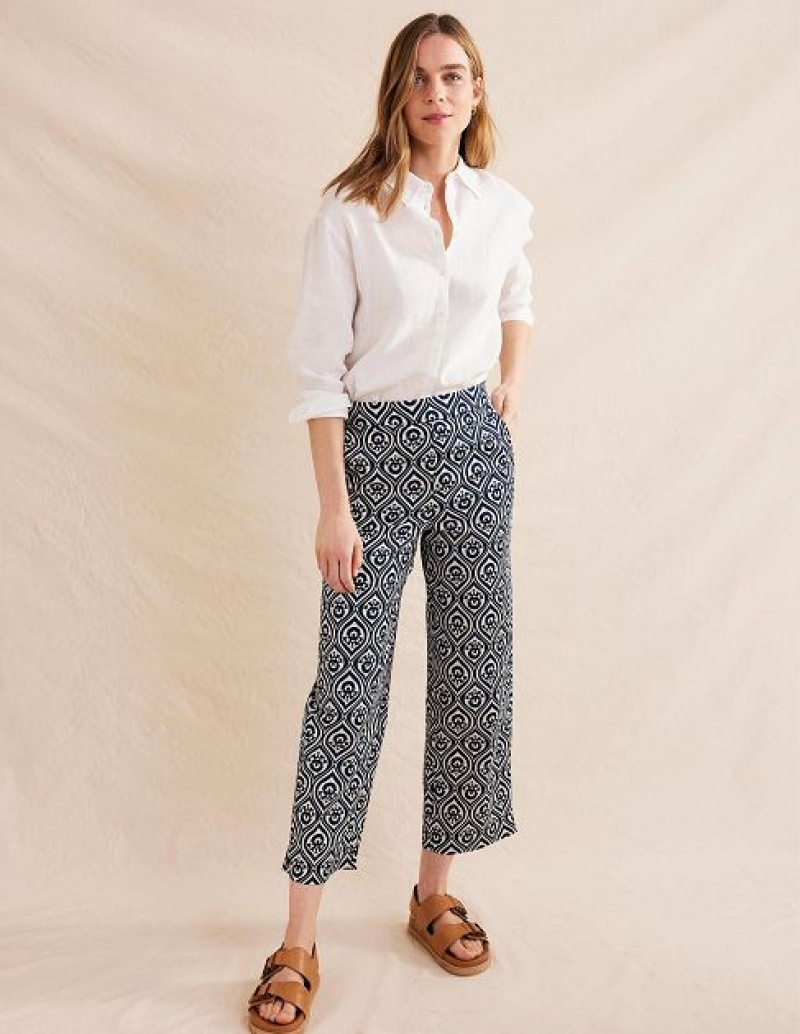 Navy Women\'s Boden Printed Crop Pants | 90685JCFT