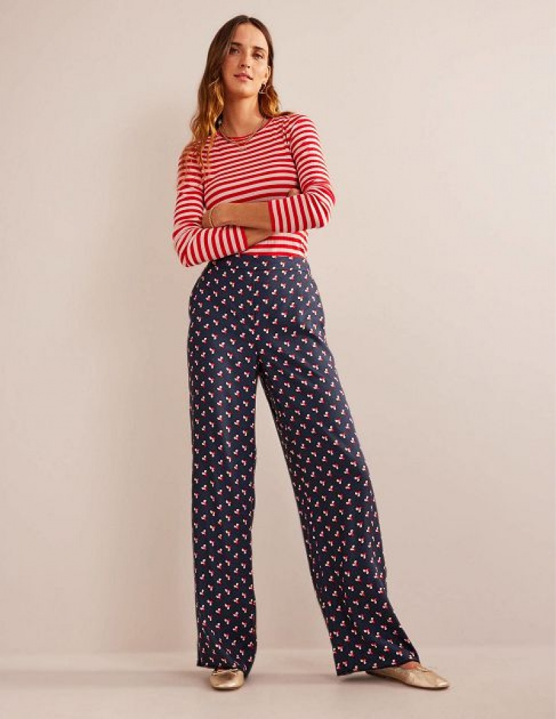 Navy Women\'s Boden Printed Pull-on Pants | 17468TGRH