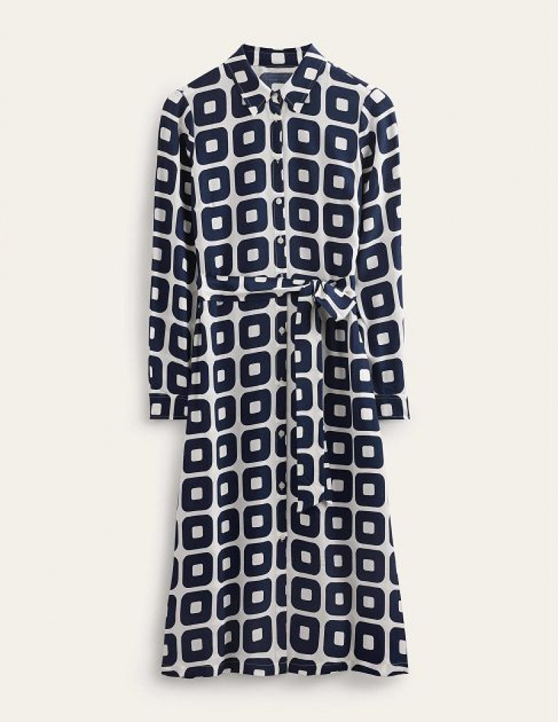 Navy Women's Boden Printed Shirt Dress | 76249MAPZ