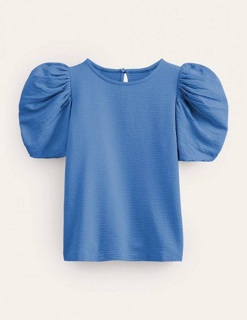 Navy Women's Boden Puff Sleeve Jersey Tops | 92046STZN