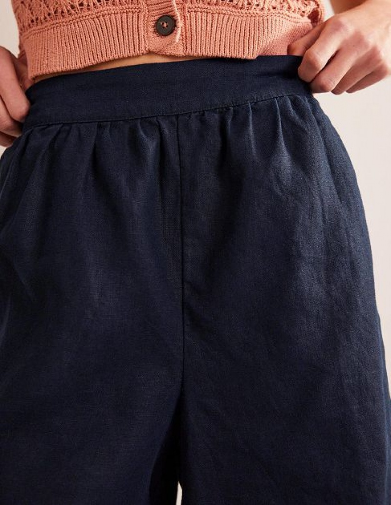 Navy Women's Boden Pull-on Linen Shorts | 58976XALJ