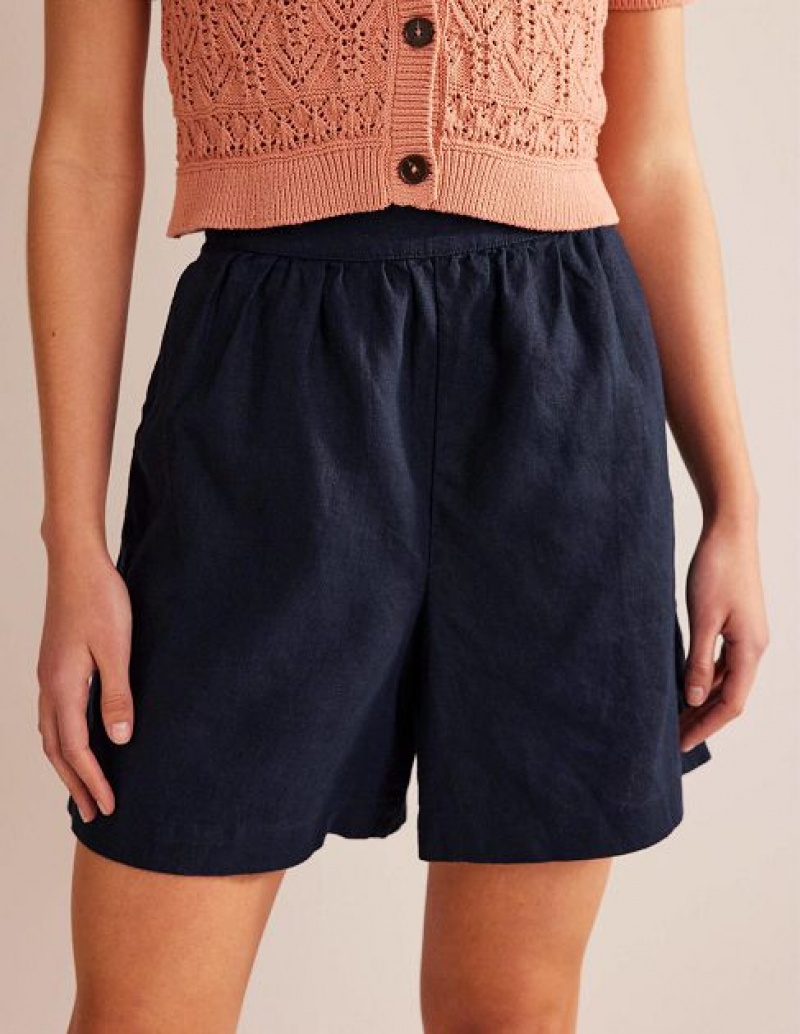 Navy Women's Boden Pull-on Linen Shorts | 58976XALJ