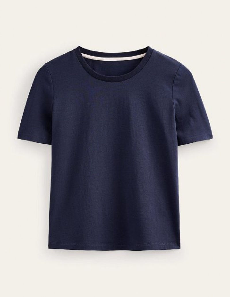 Navy Women's Boden Pure Cotton Crew T-Shirt | 27604EPNO