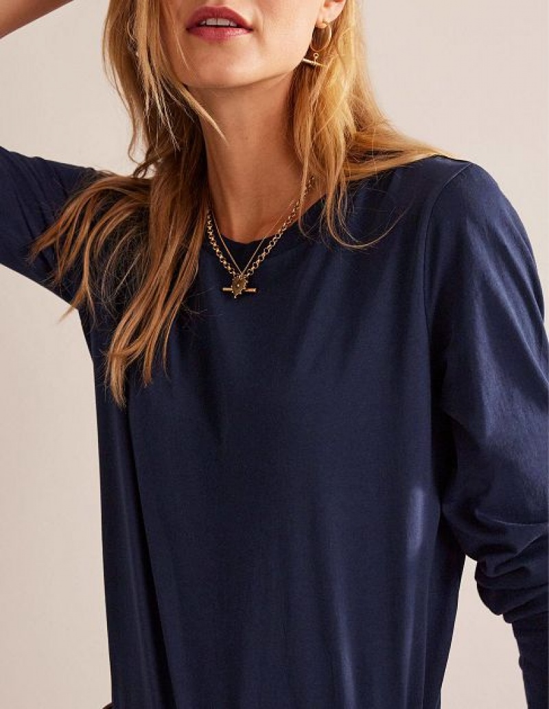 Navy Women's Boden Pure Cotton Long Sleeve Tops | 25437DPYG