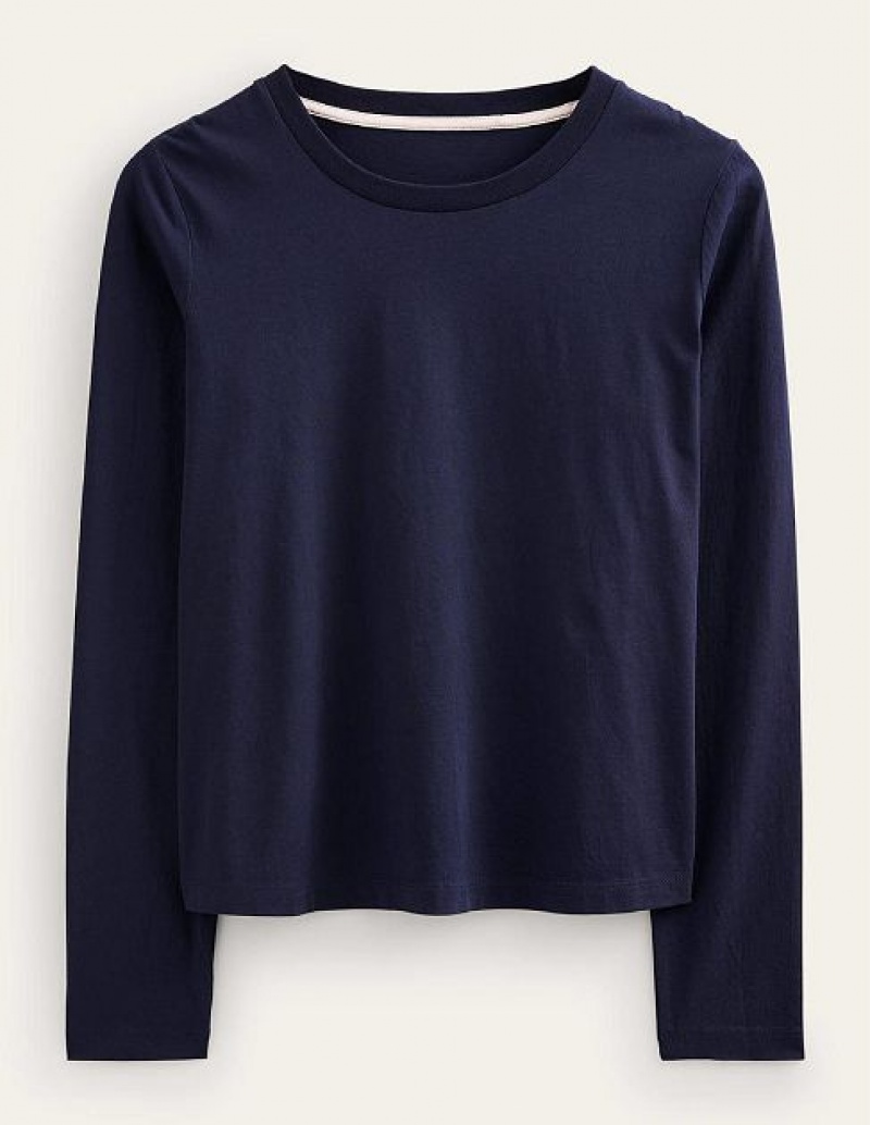 Navy Women's Boden Pure Cotton Long Sleeve Tops | 25437DPYG