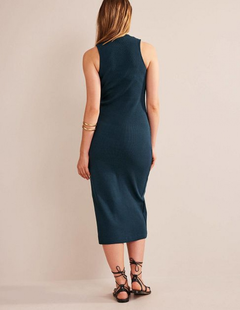 Navy Women's Boden Racer Rib Jersey Midi Dress | 12378UWNI