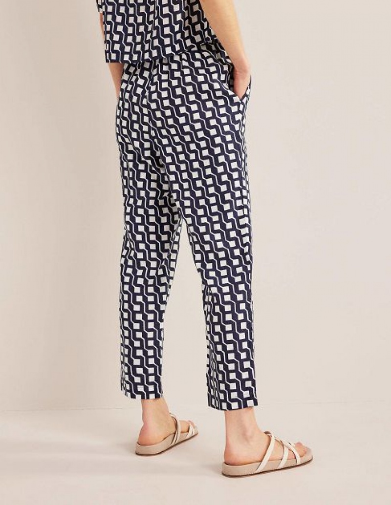 Navy Women's Boden Relaxed Linen Pull On Pants | 37096NTJG