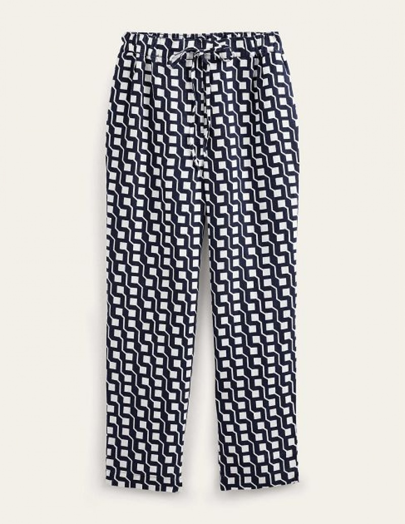 Navy Women's Boden Relaxed Linen Pull On Pants | 37096NTJG