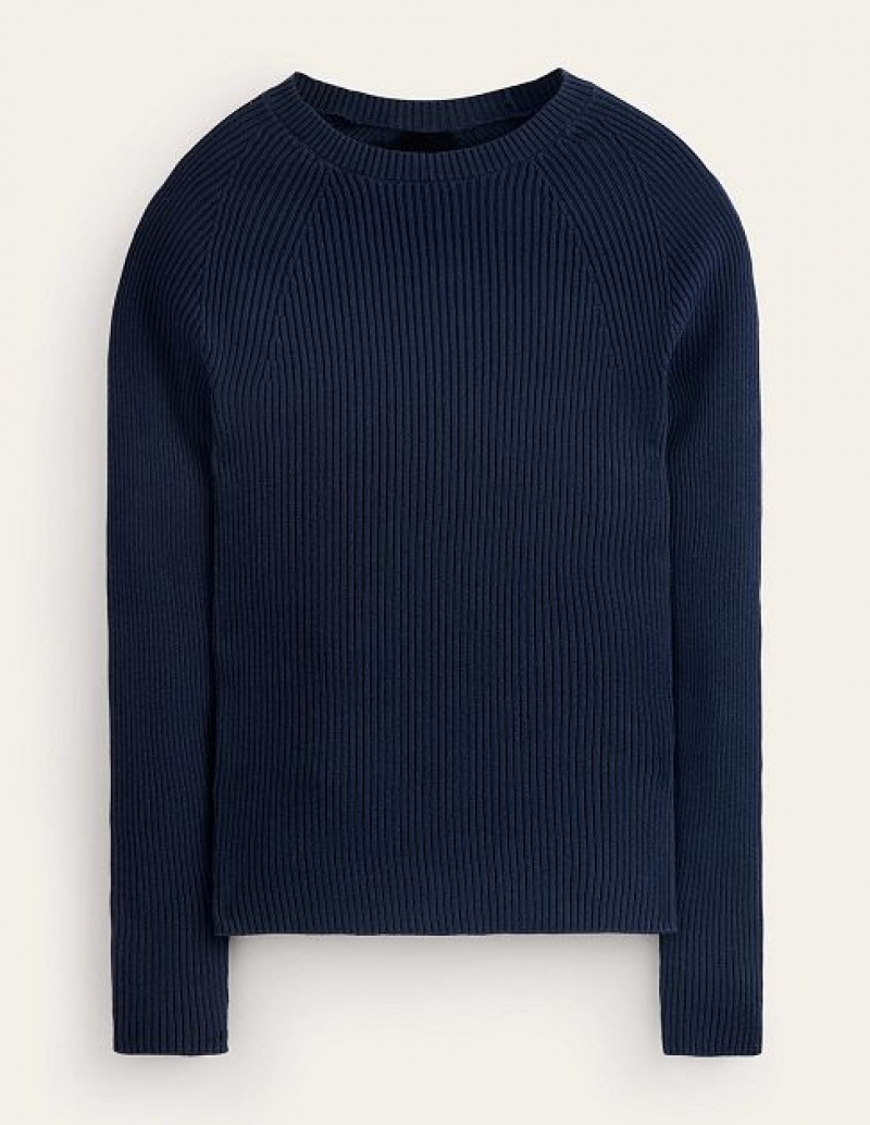 Navy Women's Boden Ribbed Cotton Jumpers | 79605OQWZ