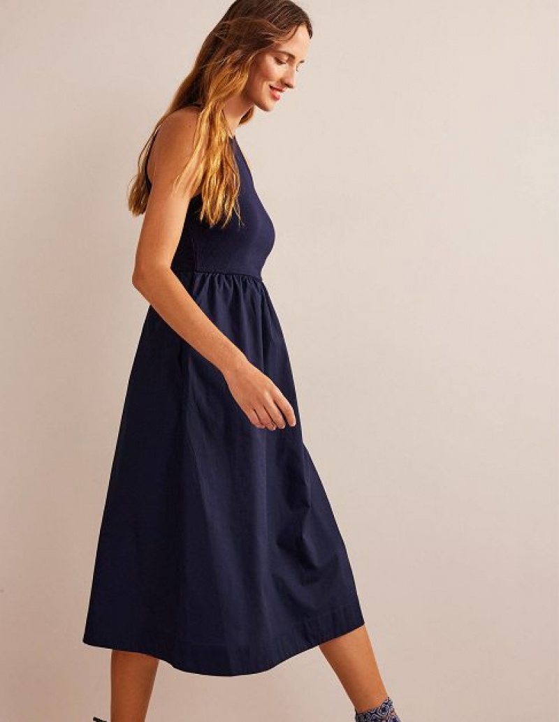 Navy Women's Boden Ribbed Halterneck Midi Dress | 98541WJKL