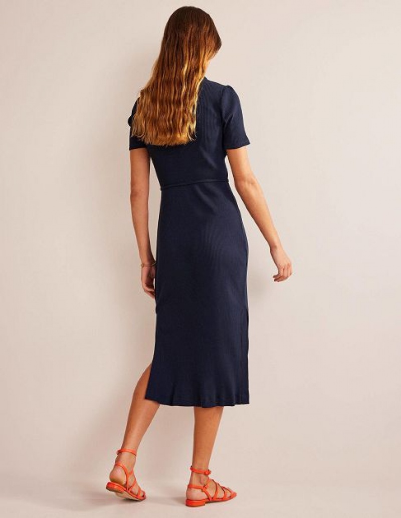 Navy Women's Boden Ribbed-jersey Shirt Dress | 02876BCEM