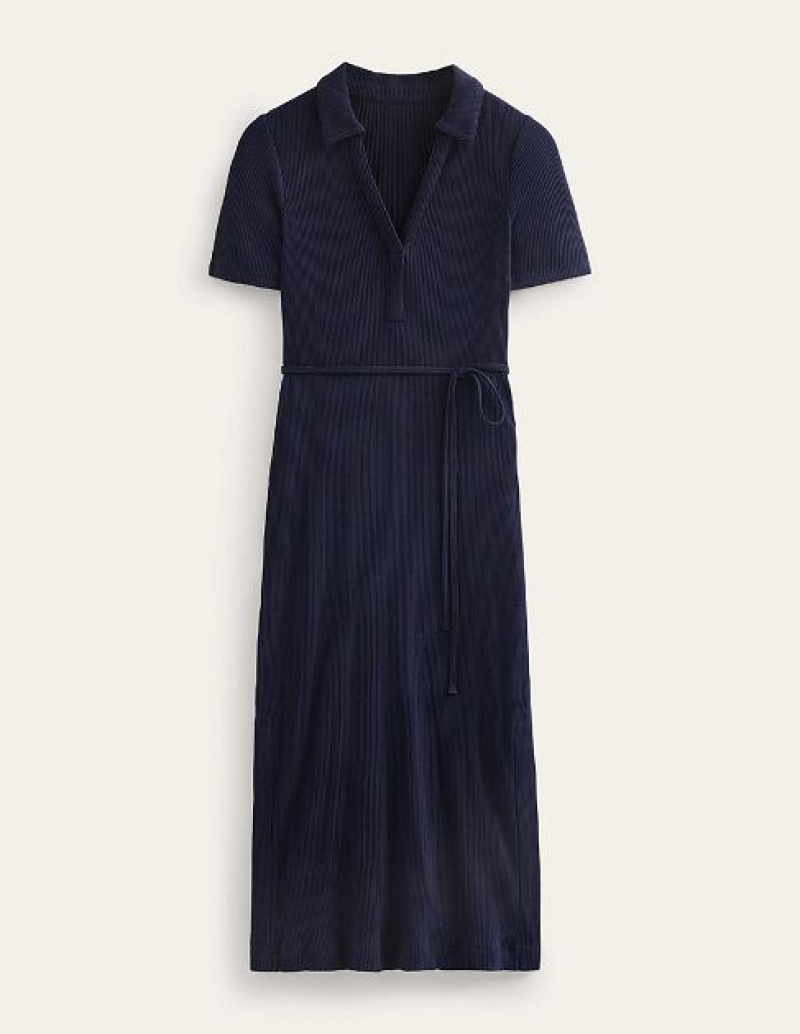 Navy Women's Boden Ribbed-jersey Shirt Dress | 02876BCEM