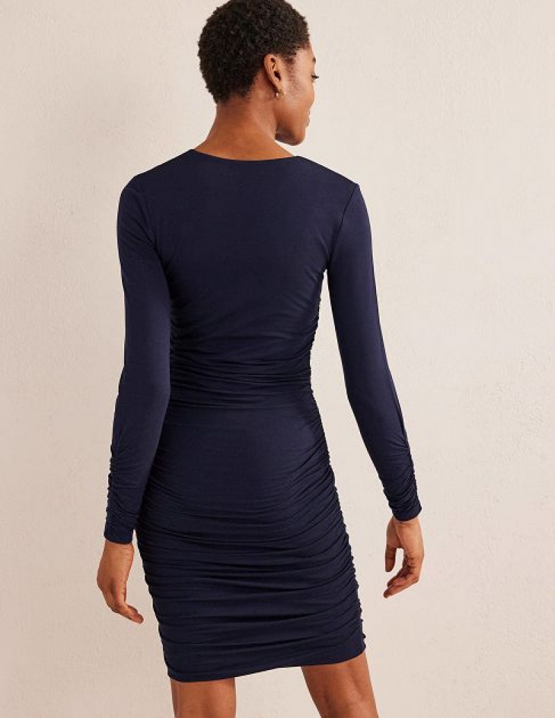 Navy Women's Boden Ruched Body Jersey Mini Dress | 84675DXJS