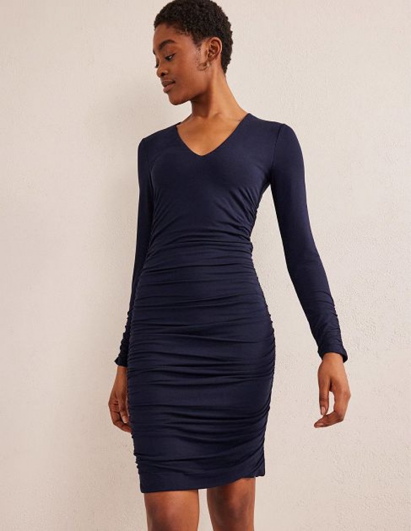 Navy Women's Boden Ruched Body Jersey Mini Dress | 84675DXJS