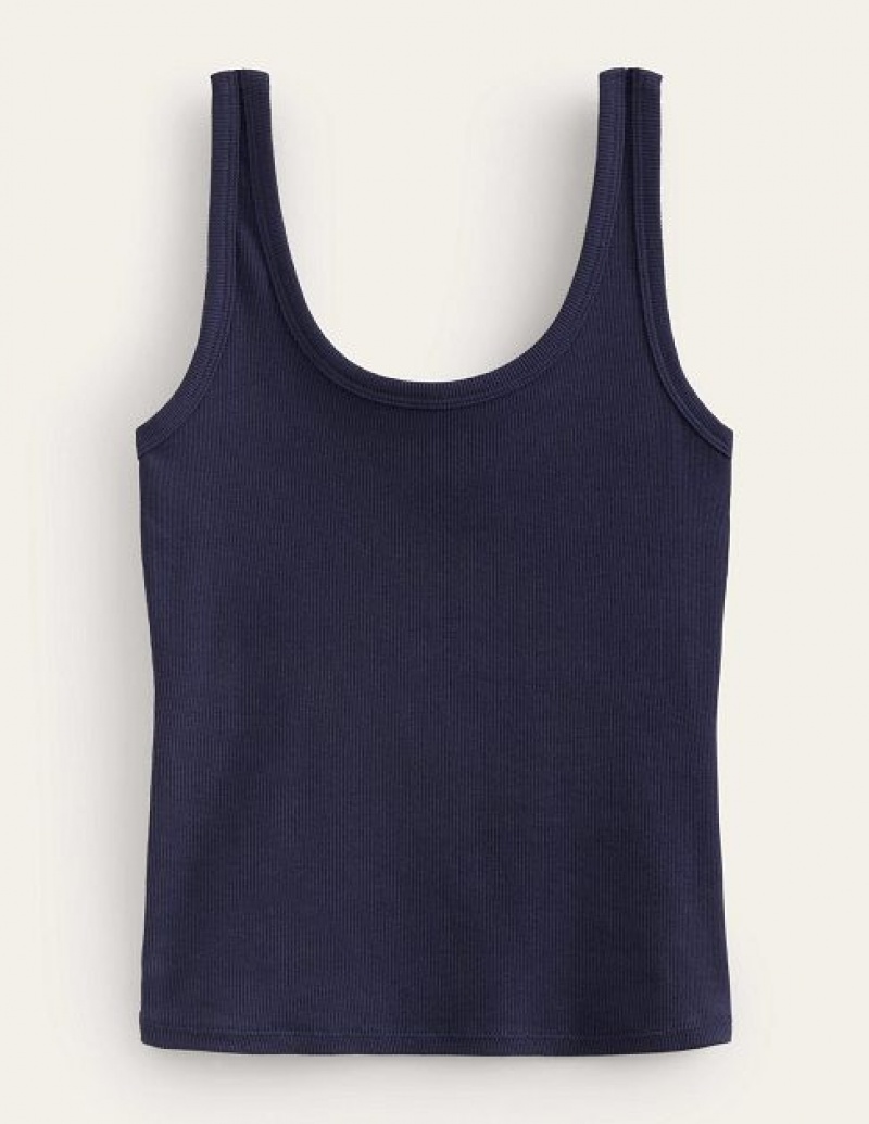 Navy Women's Boden Scoop Neck Ribbed Tanks | 25748EGHA