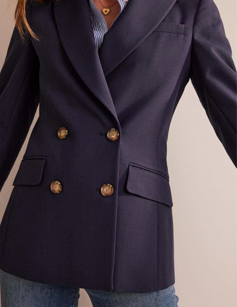 Navy Women's Boden Semi Fitted Double Breasted Jackets | 80976ITJY