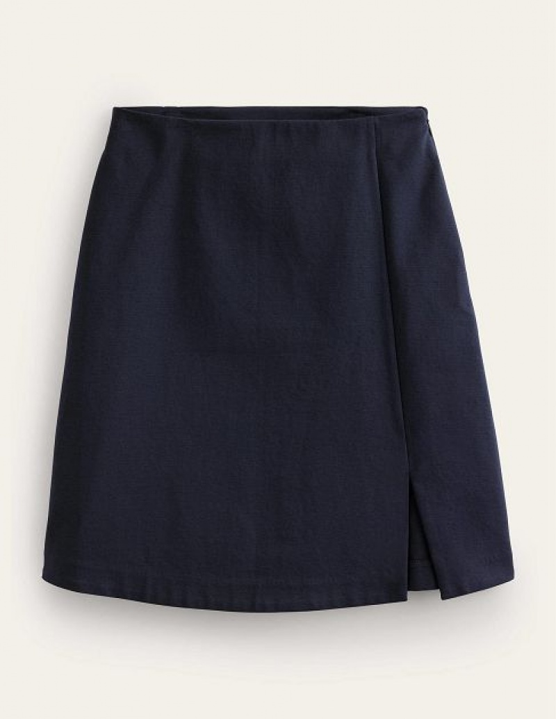 Navy Women's Boden Side Split Jersey Skirts | 53916XNFD