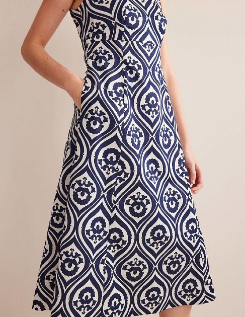 Navy Women's Boden Slash Neck Midi Dress | 27560XNHD