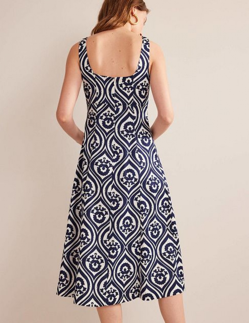 Navy Women's Boden Slash Neck Midi Dress | 27560XNHD