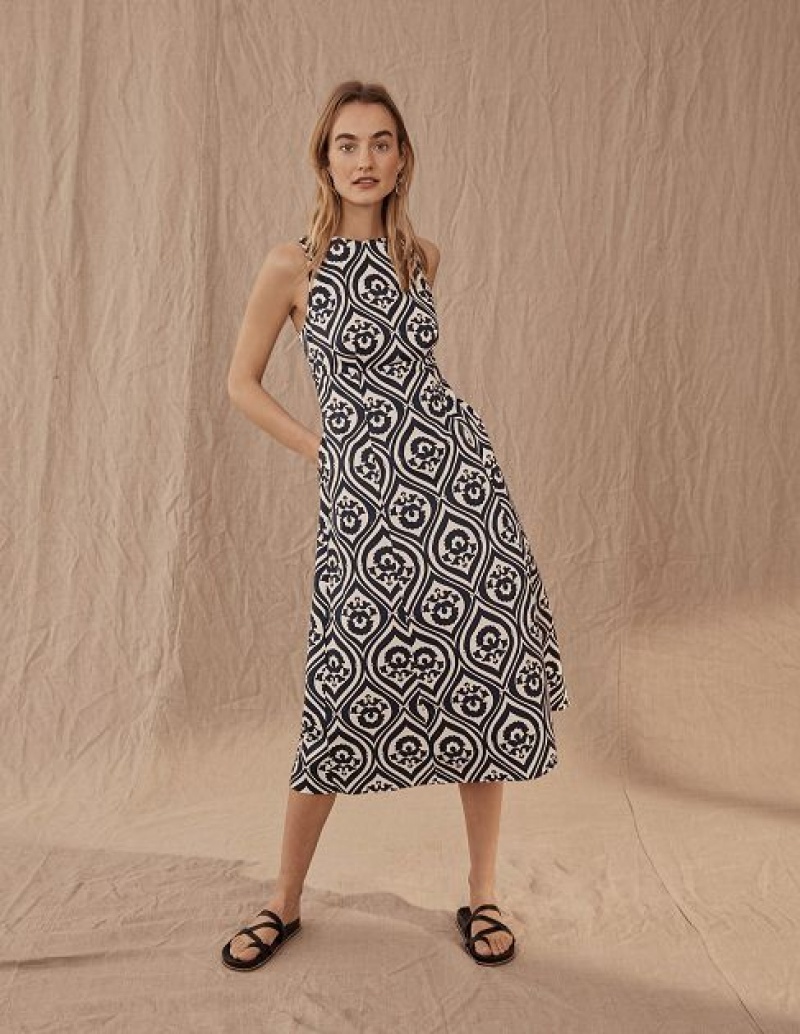 Navy Women's Boden Slash Neck Midi Dress | 27560XNHD