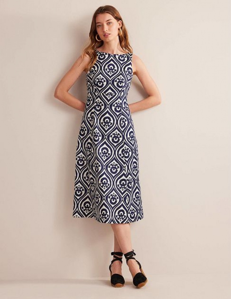 Navy Women\'s Boden Slash Neck Midi Dress | 27560XNHD