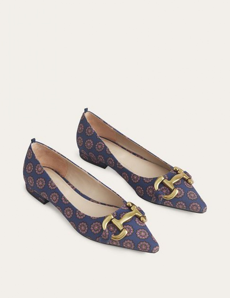 Navy Women's Boden Snaffle Trim Flats | 29516XREN