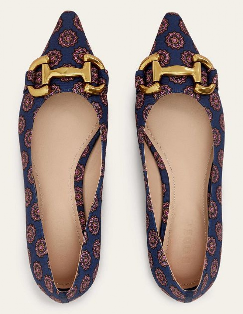 Navy Women's Boden Snaffle Trim Flats | 29516XREN