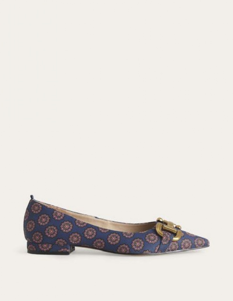 Navy Women's Boden Snaffle Trim Flats | 29516XREN