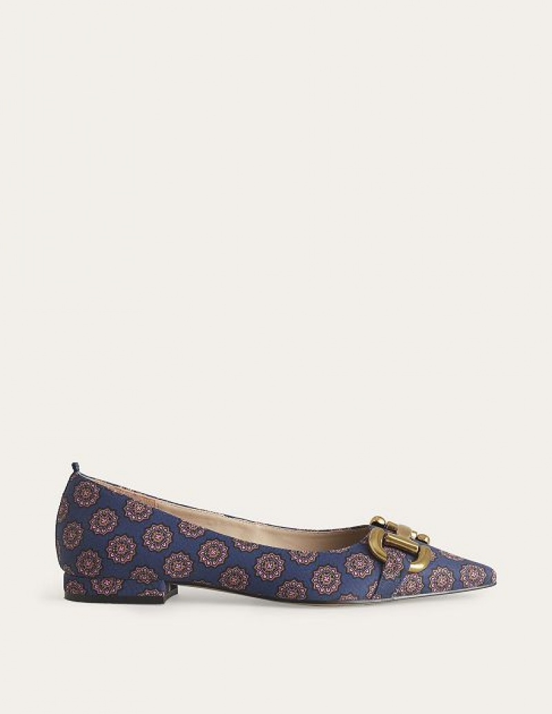 Navy Women\'s Boden Snaffle Trim Flats | 29516XREN