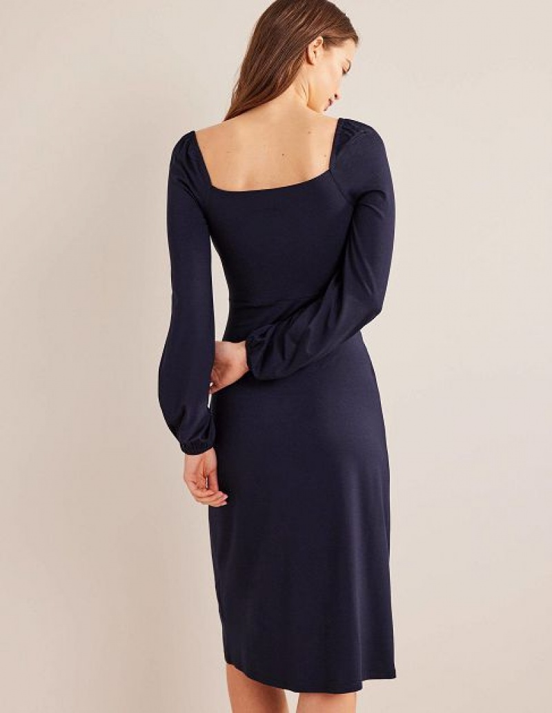 Navy Women's Boden Square Neck Jersey Midi Dress | 63450MWDJ