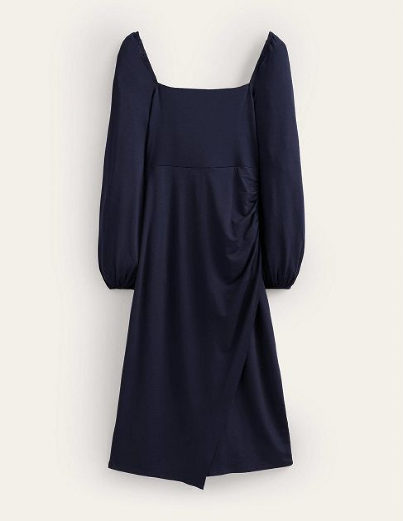 Navy Women's Boden Square Neck Jersey Midi Dress | 63450MWDJ