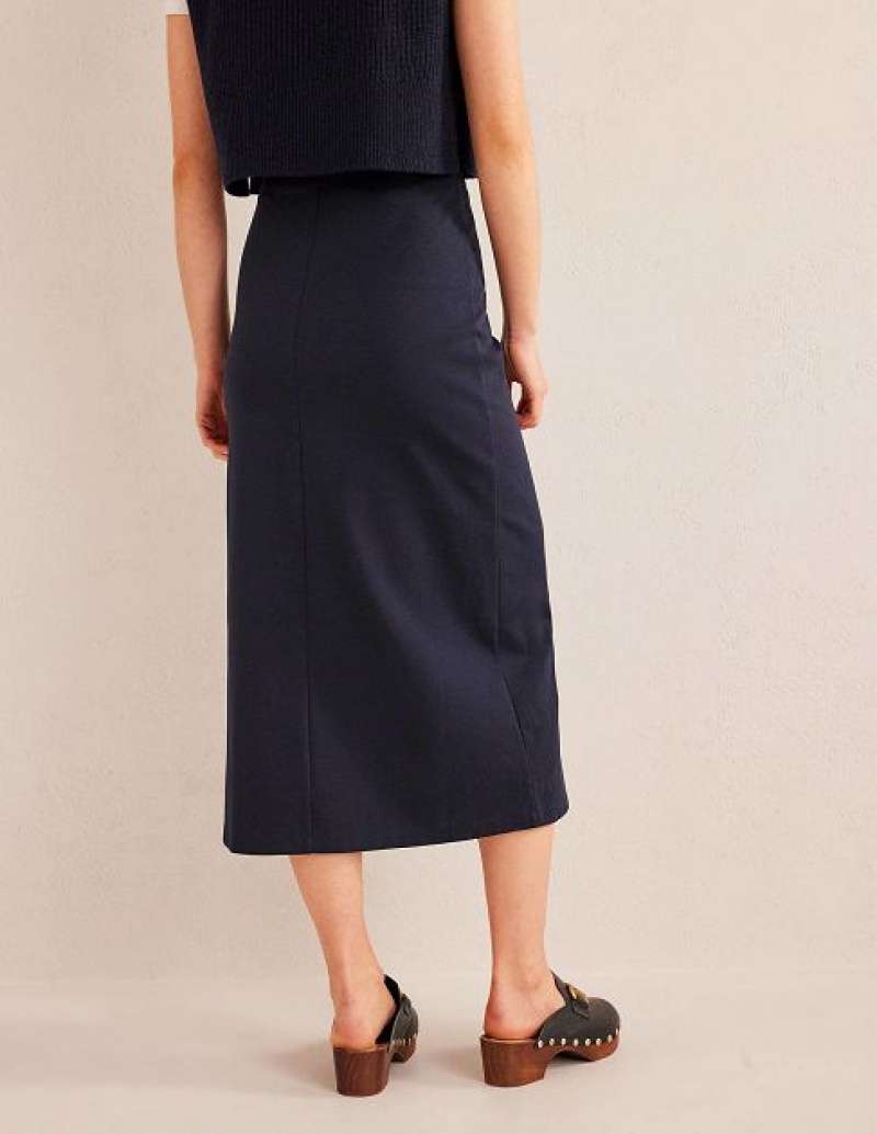 Navy Women's Boden Straight Jersey Skirts | 56134SPMH