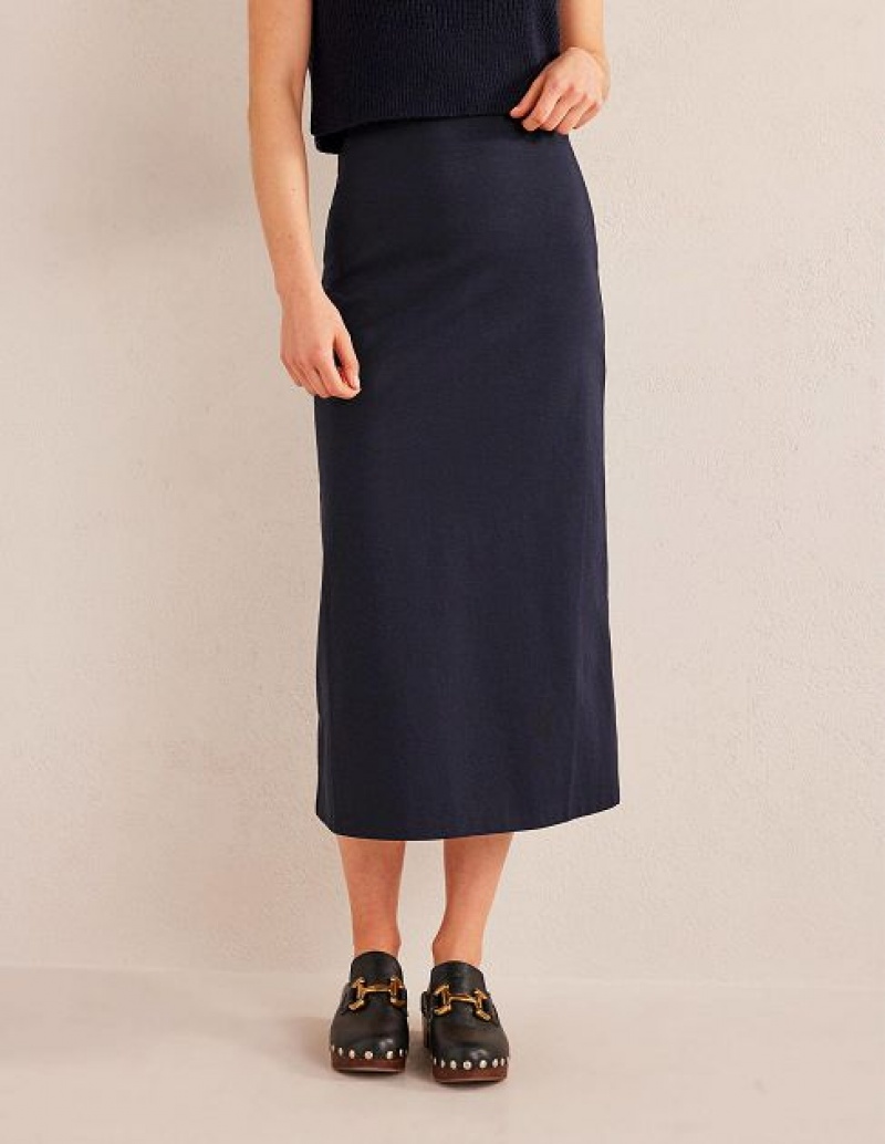 Navy Women's Boden Straight Jersey Skirts | 56134SPMH