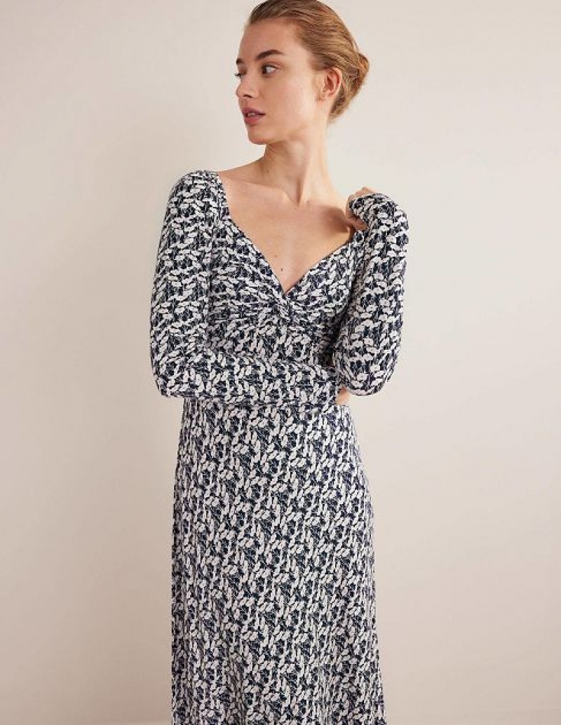 Navy Women's Boden Sweetheart Jersey Midi Dress | 52198CGWJ