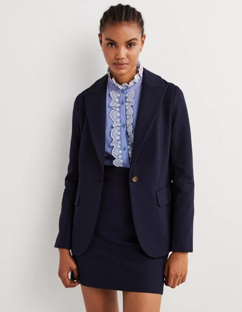 Navy Women's Boden Tailored Stretch Jersey Blazers | 05793LZHA