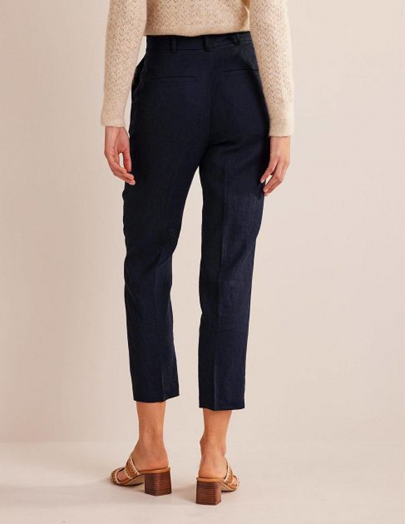 Navy Women's Boden Tapered Linen Pants | 18596RAOP