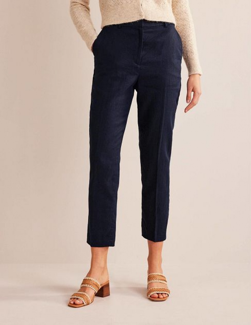 Navy Women's Boden Tapered Linen Pants | 18596RAOP