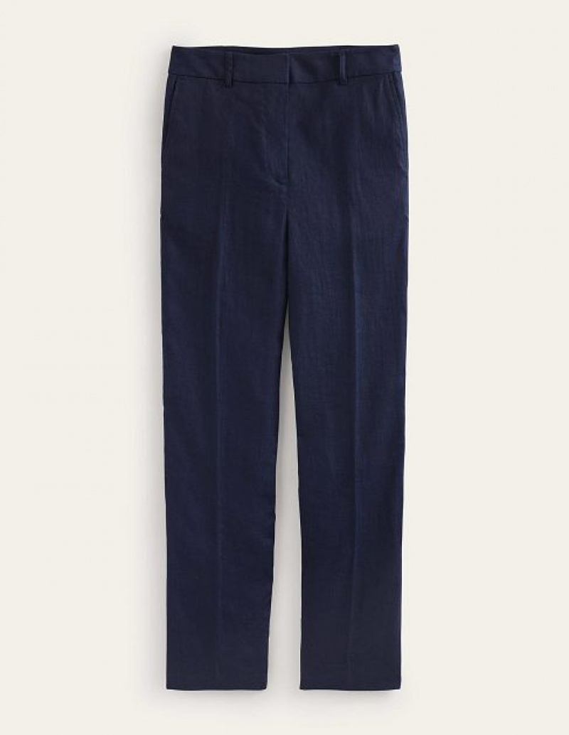 Navy Women's Boden Tapered Linen Pants | 18596RAOP