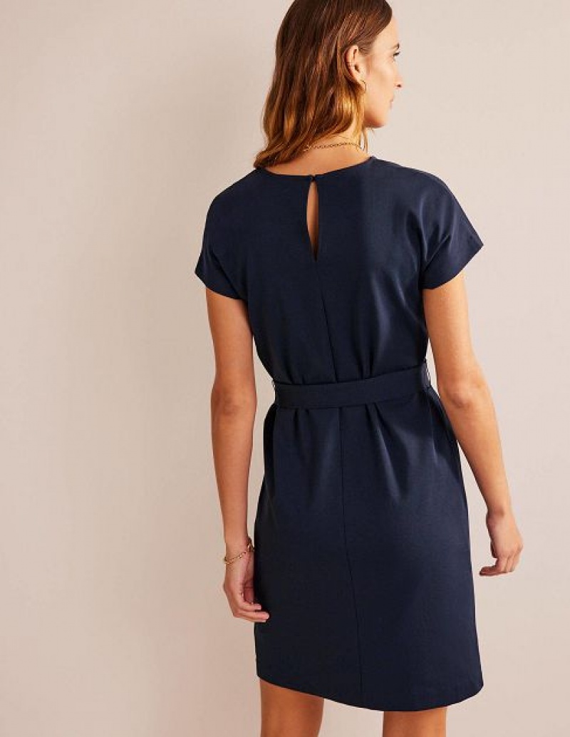 Navy Women's Boden Tara Jersey Shirt Dress | 46283HNJR