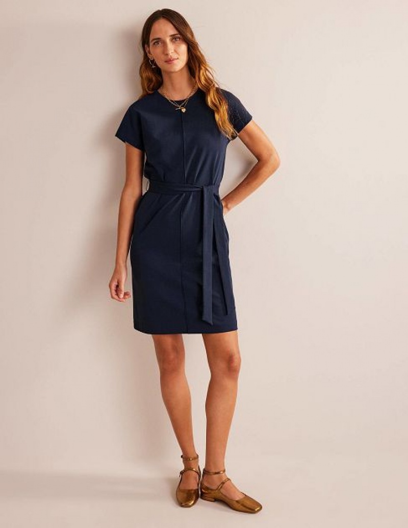 Navy Women's Boden Tara Jersey Shirt Dress | 46283HNJR