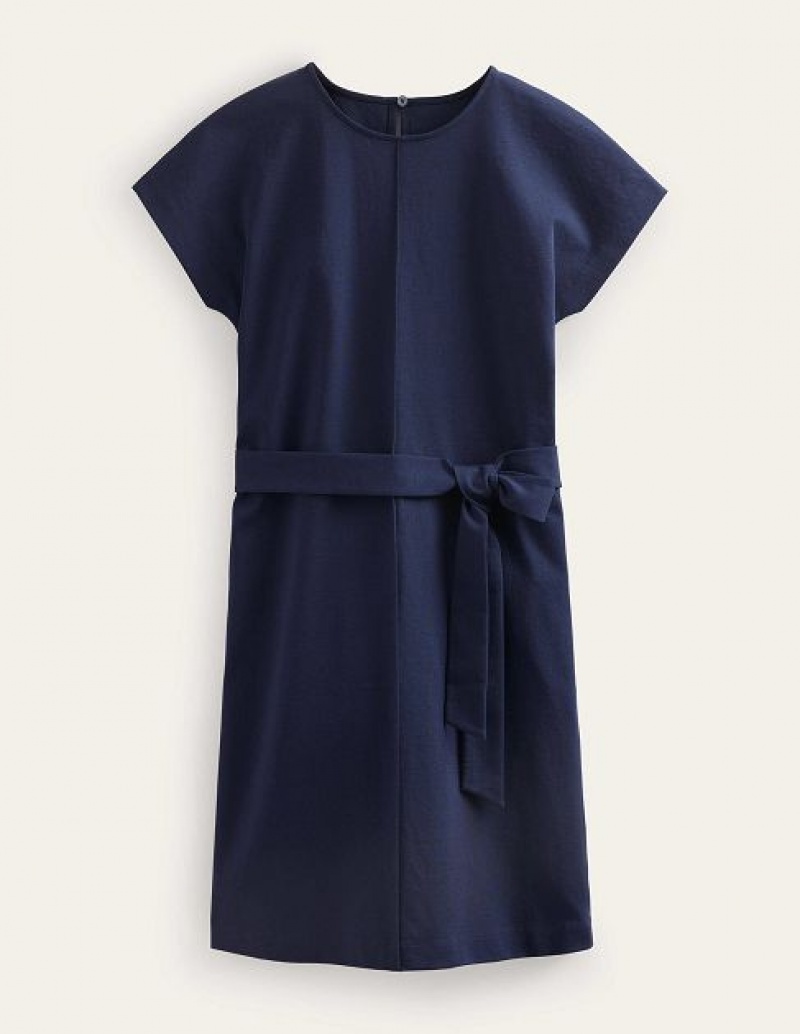 Navy Women's Boden Tara Jersey Shirt Dress | 46283HNJR