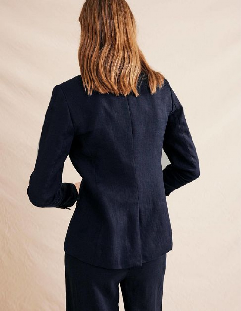 Navy Women's Boden The Cambridge Linen Blazers | 38650UNSB