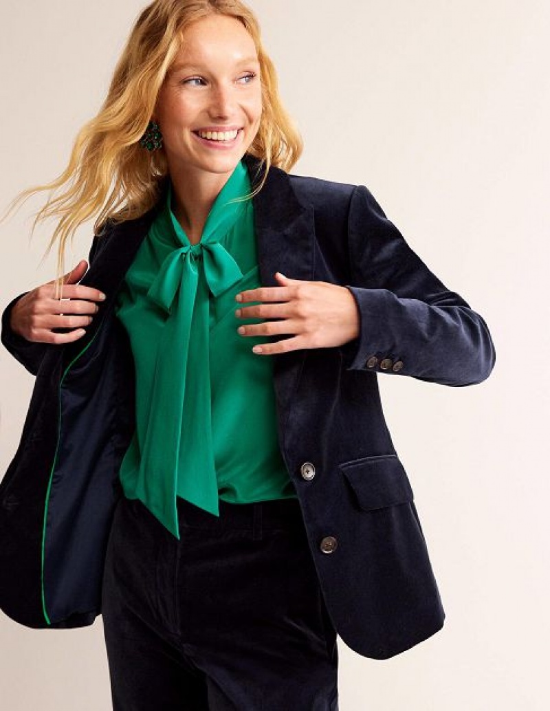 Navy Women\'s Boden The Marylebone Velvet Blazers | 06418FCNV